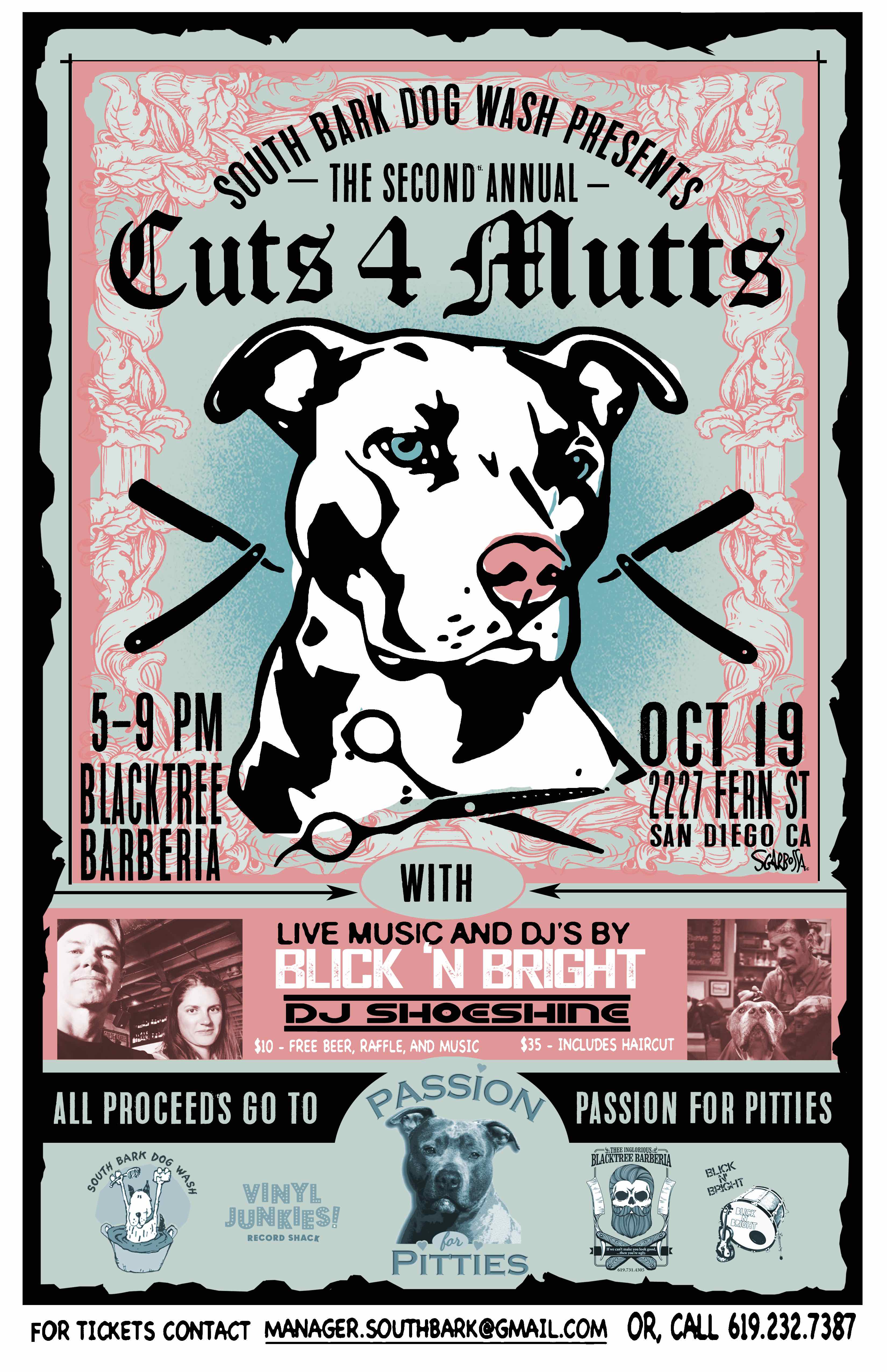 Second Annual Cuts 4 Mutts: Get your Hair Cut for Passion for Pitties Rescue of San Diego @ Thee Inglorious Blacktree Barberia of South Park | San Diego | California | United States